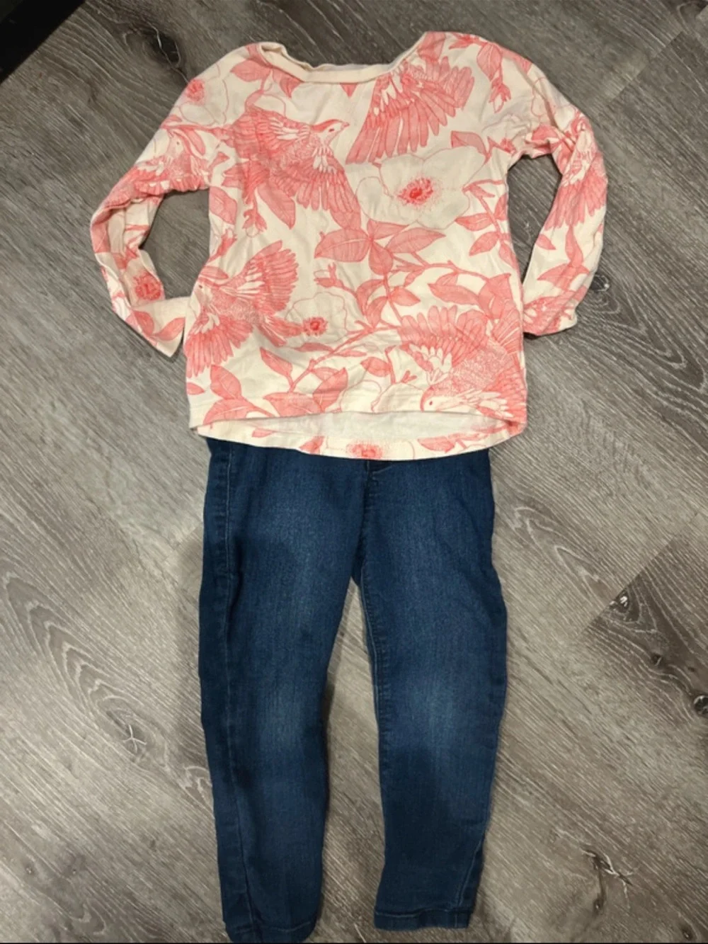 GAP babyGap Cream and Coral Bird Print Shirt with Old navy Jeggings